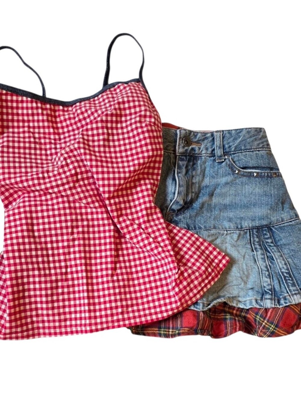 Japanese Gingham Plaid Jean 2pc Set